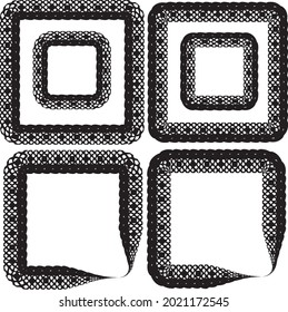 Silhouette in a square lace frame.Set, collection.Silhouettes of different frames. Square sublimation. Black graphic digital drawing. Template for the mask. Isolated silhouette. The ornament