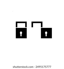 Silhouette von quadratischem Vorhängeschloss verschlossen und offen