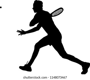 Silhouette of a squash player who is hitting a ball, vector illustration