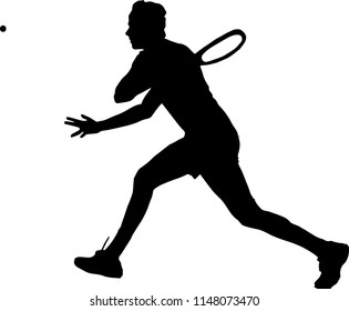 Silhouette of a squash player who is hitting a ball, vector illustration