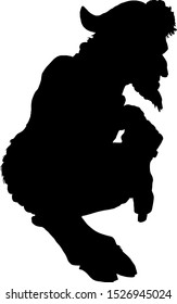Silhouette of a squatting mythical faun. Vector illustration. 
