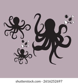 Silhouette of squid, squid, squid illustration