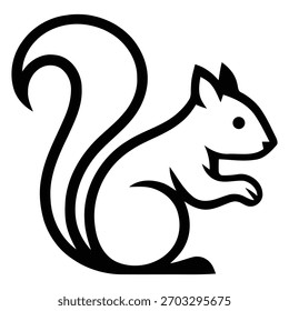 A silhouette of a squirrel, isolated on a white background. The distinctive silhouette style clearly defines the animal's form against the plain backdrop.
