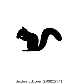  A silhouette of a squirrel in mid-leap, showing its agility. The tail is prominently featured, adding balance to the dynamic pose.