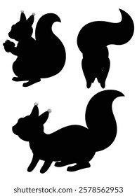 Silhouette of Squirrels Climbing Trees and Eating Nuts