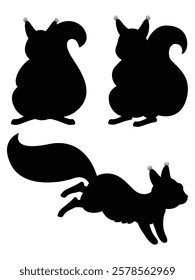 Silhouette of Squirrels Climbing Trees and Eating Nuts