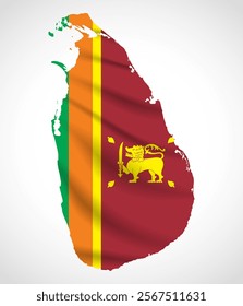 Silhouette of Sri Lanka map filled with the Sri Lankan flag design, symbolizing national pride, cultural heritage, and geographic identity.  
