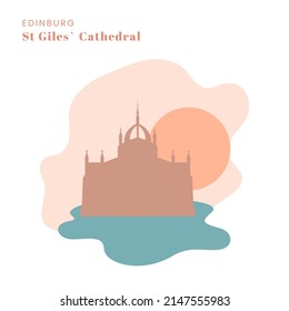 Silhouette of St. Giles Cathedral of the Royal Mile in Edinburg, Scotland. Scottish Presbyterian Church. Edinburgh landmarks logo in flat style. UK city architecture vector icon.