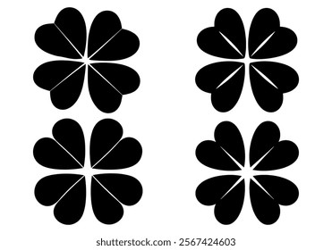 Silhouette of a St. Patricks Day Black Lucky Clover Leaf or Shamrock Leaf Icon Set Isolated On White Background. Design Clover Leaf Icon St Patricks Day Background with St Patricks Day Banner.