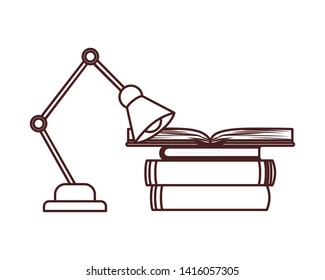 silhouette of stack of books and lamp on white background