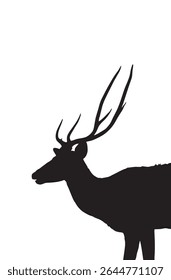 Silhouette of Stag with Antlers on White Background