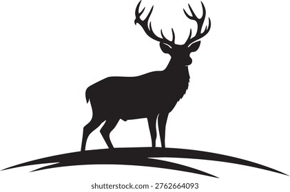 silhouette of a stag deer standing on rolling hills