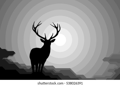 Silhouette stag night. Dark deer.