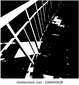 Silhouette. Stairs. The steel farm. Vector isolated illustration. Background. Black and white. The bridge is in perspective.