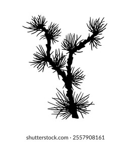 Silhouette, stamp of a branch of a coniferous tree. Vector graphics.