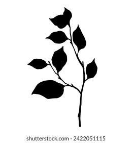 Silhouette, stamp of a branch with foliage. Vector graphics.