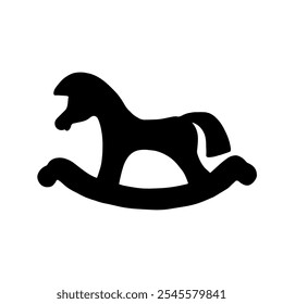 Silhouette, stamp, doodle of a children's toy rocking horse. Vector graphics.