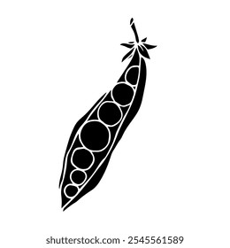 Silhouette, stamp of green pea pod. Decorative botanical element. Vector graphics.