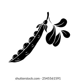 Silhouette, stamp of green pea pod. Decorative botanical element. Vector graphics.