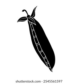 Silhouette, stamp of green pea pod. Decorative botanical element. Vector graphics.