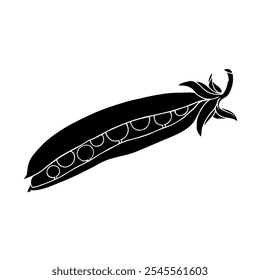 Silhouette, stamp of green pea pod. Decorative botanical element. Vector graphics.