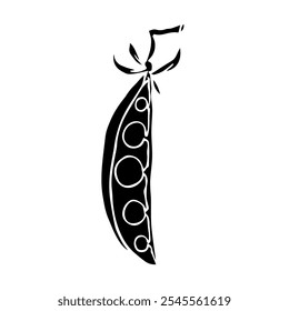 Silhouette, stamp of green pea pod. Decorative botanical element. Vector graphics.