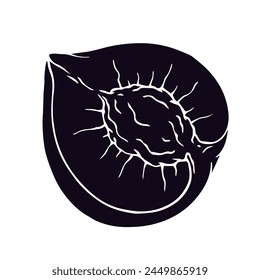 Silhouette, stamp of peach fruit slice.Vector graphics.