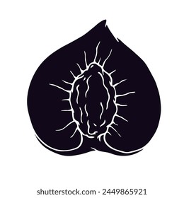 Silhouette, stamp of peach fruit slice.Vector graphics.