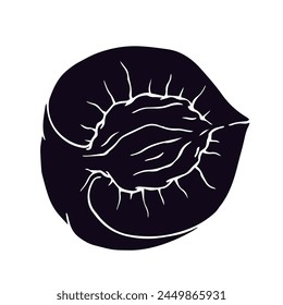 Silhouette, stamp of peach fruit slice.Vector graphics.