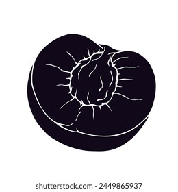 Silueta, estampilla de rodaja de fruta de melocotón.Gráficos de Vector.