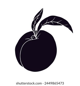 Silhouette, stamp of peach fruit.Vector graphics.