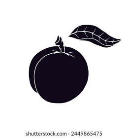 Silhouette, stamp of peach fruit.Vector graphics.
