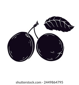 Silhouette, Stempel aus Pflaumenfrucht.Vektorgrafik Grafiken.