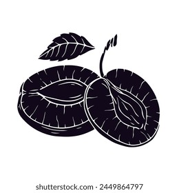 Silhouette, stamp of plum fruit.Vector graphics.