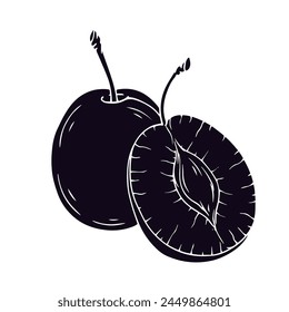 Silhouette, stamp of plum fruit.Vector graphics.