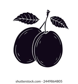 Silueta, sello de fruta de ciruela.Vector gráficos.