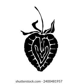 Silhouette, stamp of strawberry. Decorative botanical element. Vector graphics.