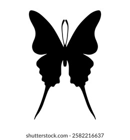 Silhouette, stamp of a winged insect, decorative butterfly. Vector graphics.