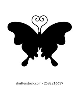 Silhouette, stamp of a winged insect, decorative butterfly. Vector graphics.