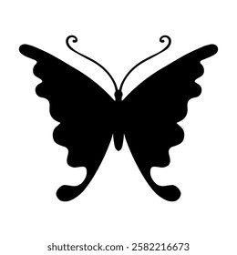 Silhouette, stamp of a winged insect, decorative butterfly. Vector graphics.