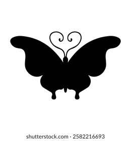 Silhouette, stamp of a winged insect, decorative butterfly. Vector graphics.
