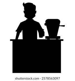 Silhouette of a Standing Barista Man Preparing Coffee