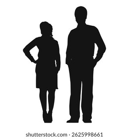 silhouette of standing girl and boy