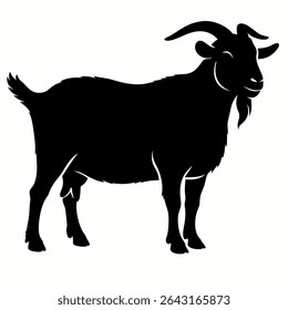 Silhouette of a Standing Goat with Horns and a Beard