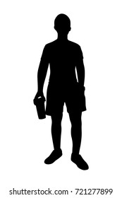 Silhouette standing healthy man on white background