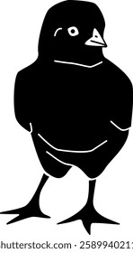 Silhouette of standing little chick. Vector illustration with transparent background.