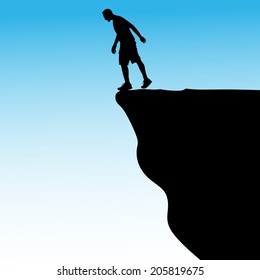 Silhouette of standing man on cliff, vector