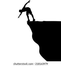 Silhouette of standing man on cliff, vector 