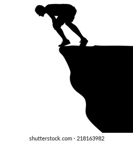 Silhouette of standing man on cliff, vector 