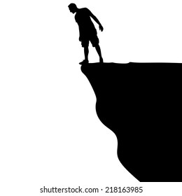 Silhouette of standing man on cliff, vector 